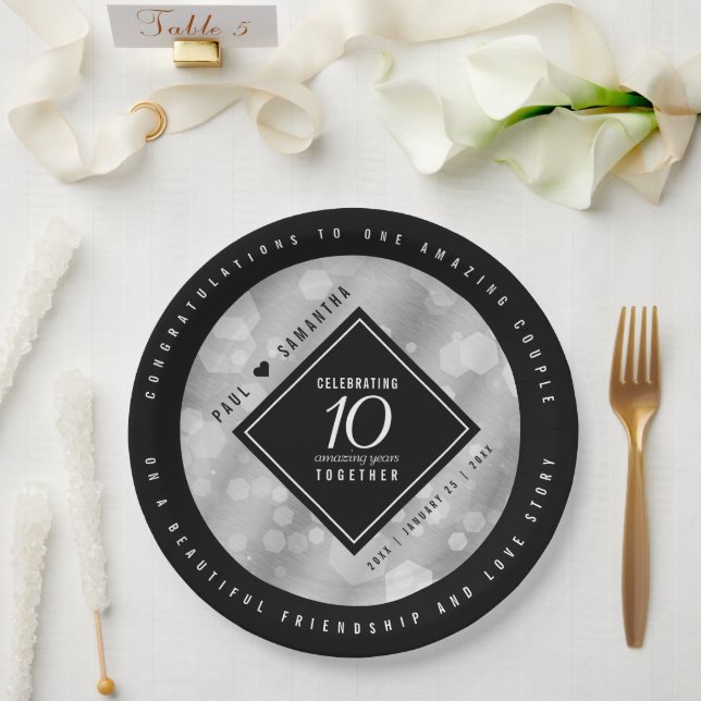 Assiettes En Carton Élégante fête du 10e anniversaire du Mariage de Ti (Mariage)