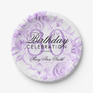 Assiettes En Carton Élégante fête du 30e anniversaire Floral Purple
