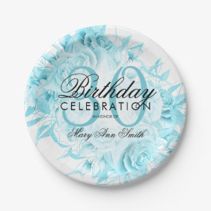 Assiettes En Carton Élégante fête du 30e anniversaire Floral Turquoise