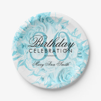 Assiettes En Carton Élégante fête du 30e anniversaire Floral Turquoise
