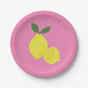 Assiettes En Carton Élégante fête du citron rose et jaune