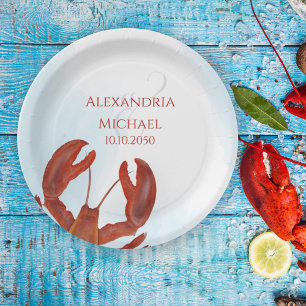 Assiettes En Carton Élégante Fête Rustique Moderne au Homard Aquarelle