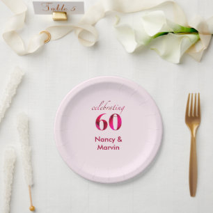 Assiettes En Carton Élégante Fleur rouge coutume 60ème anniversaire fê
