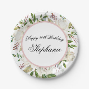Assiettes En Carton Elégante Fleurs blanches 50e anniversaire