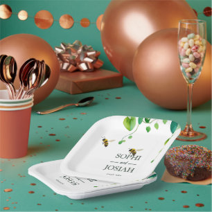 Assiettes En Carton Elégante florale abeille aime mariage naturel