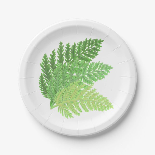 Assiettes En Carton Élégante fougères vertes feuilles de bois (Devant)