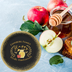 Assiettes En Carton Elégante Glitterie Or Juif Holiday Rosh Hashanah