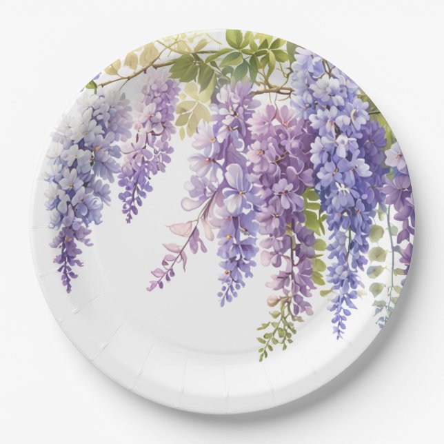 Assiettes En Carton Elégante glycine violette d'aquarelle violet fleur (Devant)