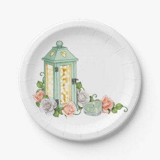 Assiettes En Carton Élégante lanterne verte aux fleurs