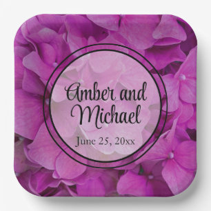 Assiettes En Carton Elégante magenta rose hydrangée florale roses