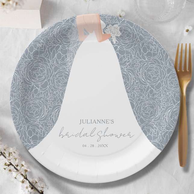 Assiettes En Carton Élégante mariée sur Dusty Blue Fête des mariées (Créateur téléchargé)