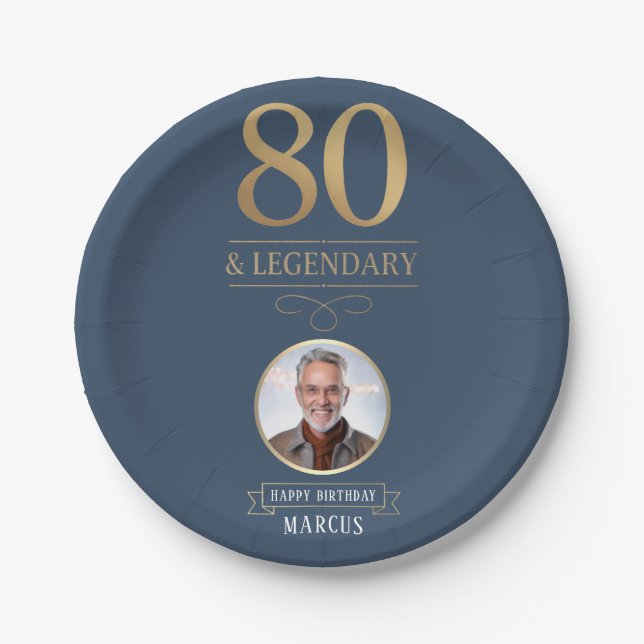 Assiettes En Carton Elégante Marine & Gold 80e & Légendaire Anniversai (Devant)