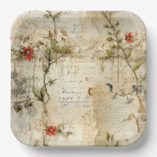Assiettes En Carton Élégante Note d'Amour Florale Vintage