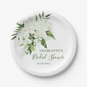 Assiettes En Carton Élégante Orchidée Blanche Florale Bohème pour une