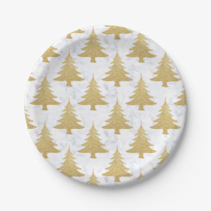 Assiettes En Carton Elégante Parties scintillant d'or et arbre de No
