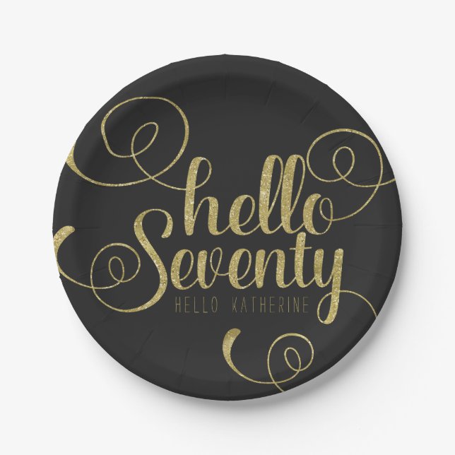 Assiettes En Carton Elégante Parties scintillant d'or Faux Hello Seven (Devant)