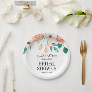 Assiettes En Carton Elégante Pêche Fête des mariées florale Personnali