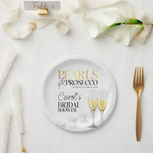 Assiettes En Carton Elégante perles d'or blanc & Fête des mariées de p