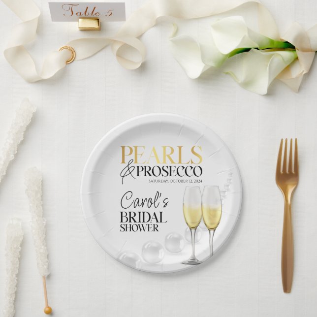 Assiettes En Carton Elégante perles d'or blanc & Fête des mariées de p (Mariage)