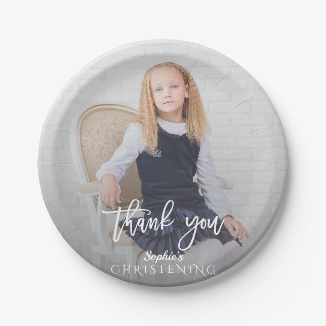 Assiettes En Carton Elégante Photo Girl Gold Cross Christening (Devant)