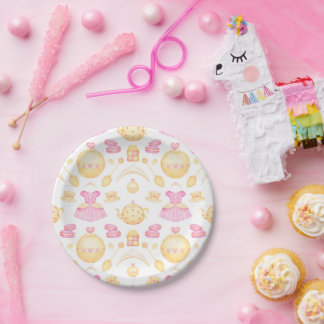 Assiettes En Carton Elégante Pink & Gold Watercolor Princess Tea Party