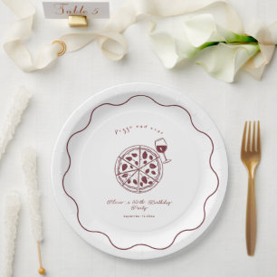 Assiettes En Carton Elégante pizza et anniversaire de vin