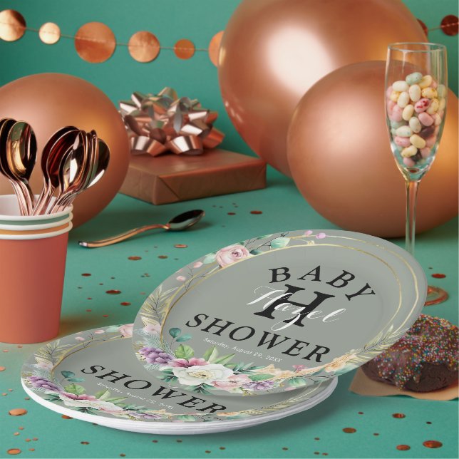 Assiettes En Carton Élégante plaque de papier Baby shower floral (Multi)