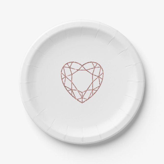 Assiettes En Carton Élégante plaque de papier mariage coeur or rose (Devant)