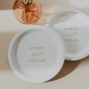 Assiettes En Carton Élégante plaque de papier Mariage de script Gold