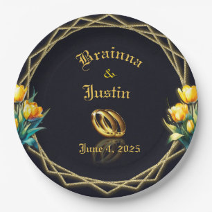 Assiettes En Carton Élégante plaque de papier pour tulipes jaunes noir