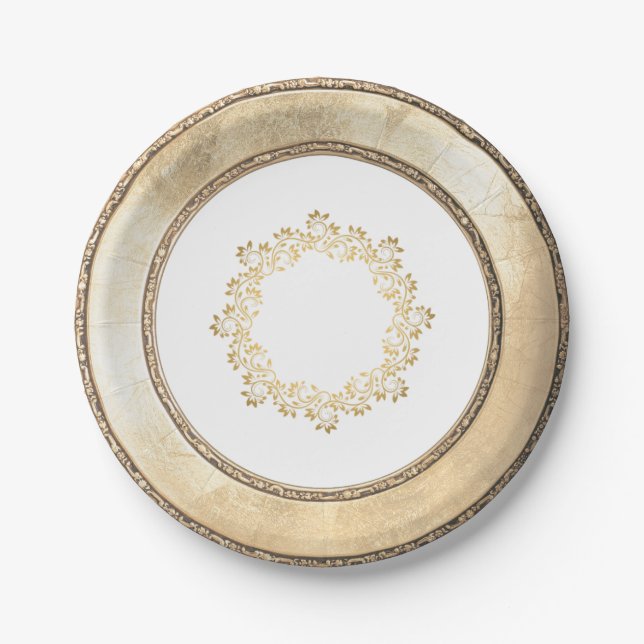 Assiettes En Carton Élégante plaque en papier moulé or broyé (Devant)