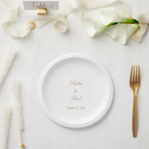 Assiettes En Carton Élégante Plaques en papier Mariage de Script Beige