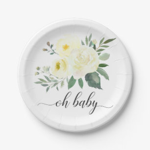 Assiettes En Carton Élégante Plate de Baby shower Floral Jaune Oh