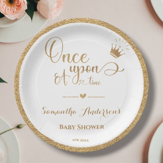 Assiettes En Carton Élégante Princesse Or Une Fois À Un Baby shower Te (Créateur téléchargé)