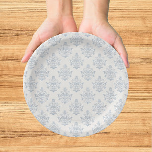 Assiettes En Carton Élégante réception de mariage en damas bleu de l'è