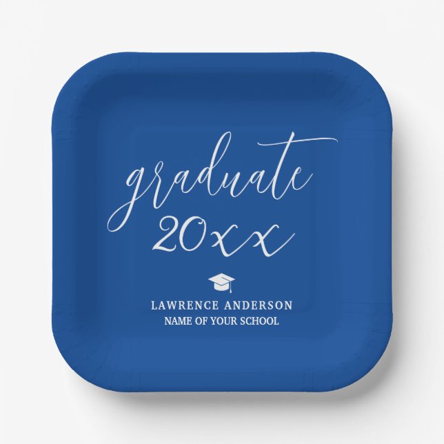 Assiettes En Carton Élégante Royal Blue 2024 Graduate Graduate Party (Recto)