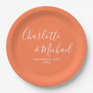 Assiettes En Carton Élégante signature de mariage corail