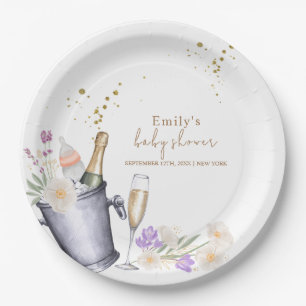 Assiettes En Carton Elégante Sip & Voir Champagne Baby shower bouteill