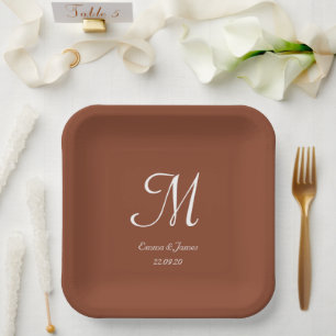 Assiettes En Carton Élégante Terracotta Monogram Soirée de mariage Coc