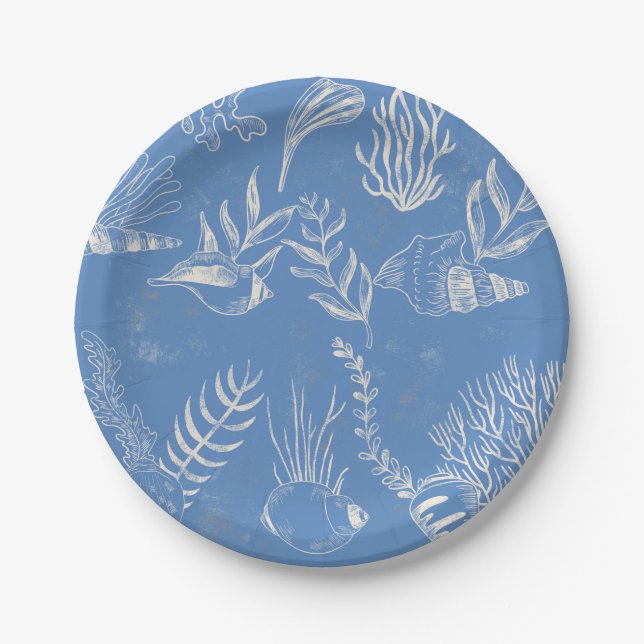 Assiettes En Carton Élégante toile bleue océane (Devant)