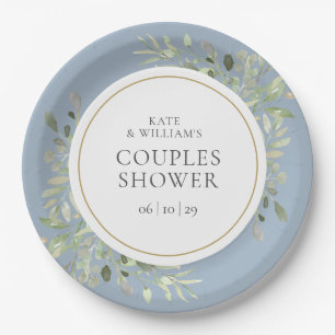 Assiettes En Carton Elégante Verdure Or Dusty Blue Couples Douche