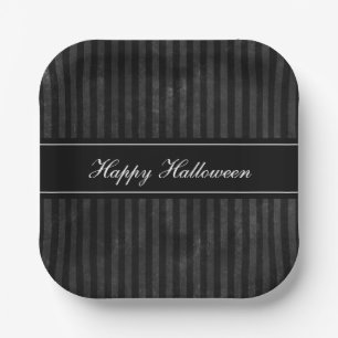 Assiettes En Carton Elégante Vintage rayures noires Halloween