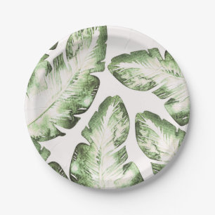 Assiettes En Carton Elégante White Green Tropical Beach Feuille Mariag
