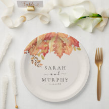 Élégantes feuilles d'automne aquarelle mariage d'a