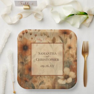 Assiettes En Carton Élégantes Fleurs Sauvages d'Automne Mariage Bohème