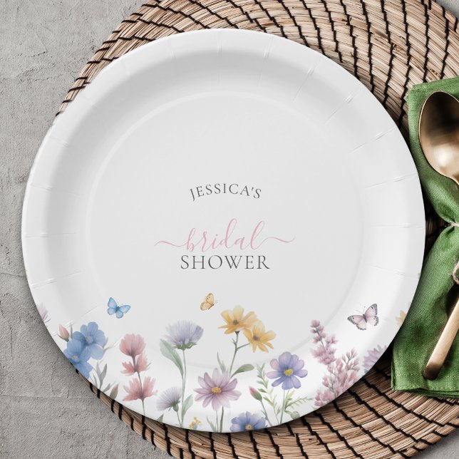 Assiettes En Carton Élégantes Fleurs Sauvages Pastel Verdure Shower de (Créateur téléchargé)