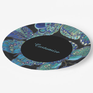 Assiettes En Carton Élégantes plaques de papier Motif papillon Turquoi