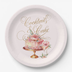 Assiettes En Carton Élégants Cocktails Roses et Gâteau Baby Shower