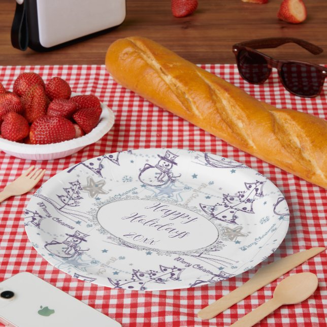 Assiettes En Carton Eléments de Noël Sketch Snowman (Pique-nique)