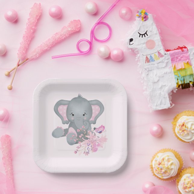 Assiettes En Carton Éléphant à l'aquarelle mignon  (Fête)